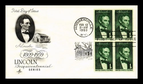 US COVER LINCOLN SESQUICENTENNIAL FDC SCOTT 1113 BLOCK OF 4 ARTCRAFT