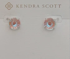 Kendra Scott Rhodium Plated Jolie Stud Earrings in Faceted Dichroic Glass
