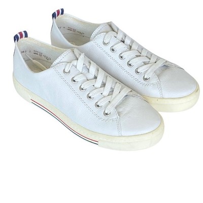 Remonte Softfoam White Leather Sneakers Low Top Striped Heel Womens 38