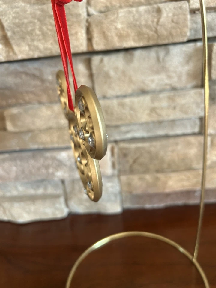 Disney Mickey Mouse Ears Christmas Ornament Lot 3 Scrolling Filigree Gold Jewel - Image 4 of 4