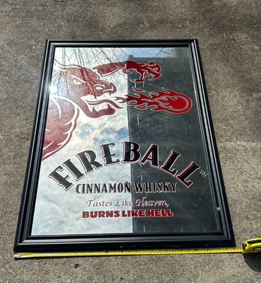 Fireball Whisky Bar Restaurant ManCave Wood Frame Sign Mirror 28
