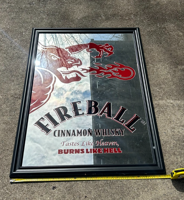 Fireball Whisky Bar Restaurant ManCave Wood Frame Sign Mirror 28