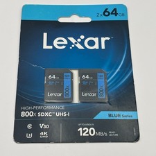 Lexar - 2 Pack - 64GB High Performance 800x UHS-I SDXC Memory Card - Black - NEW
