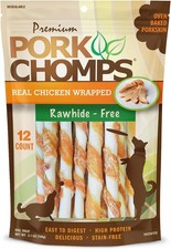 Pork Chomps Baked Skin Dog Chews, 5-inch Mini 12 Count Pack of 1 , DAA