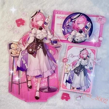 3Pcs Honkai Impact 3 Elysia Acrylic Standing Figure Model Postcards Badges Set