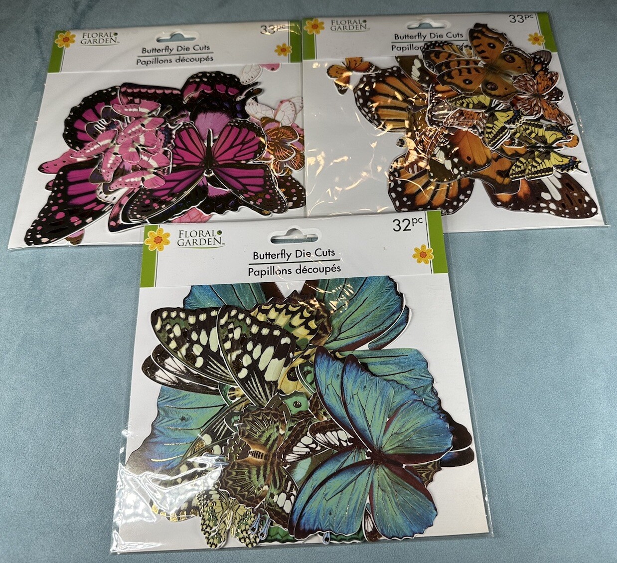 3 NEW Packs Orange Blue Pink Butterfly Die Cuts Scrapbooking 98 Pc