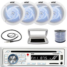 Pyle Single-DIN Bluetooth Marine CD Receiver, 4x 6.5" 240W Max Blue LED Speakers
