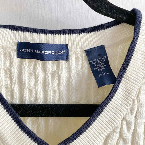 John Ashford Golf Sweater Vest Men’s Large Yellow Cableknit Cotton - Picture 2 of 6