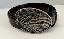Nocona God Bless America Silver Belt Buckle  Silver Creek 38" Design Belt