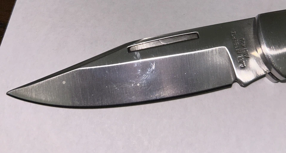 C. Jul Herbertz Single Blade Folding Knife 4.5” Blade Exotic Wood Abalone MOP - Image 2 of 4