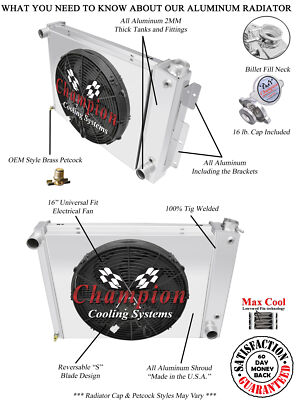 SR 3 Row Radiator,16'' Fan,Shroud for 1967-1969 Chevrolet Camaro Small Block