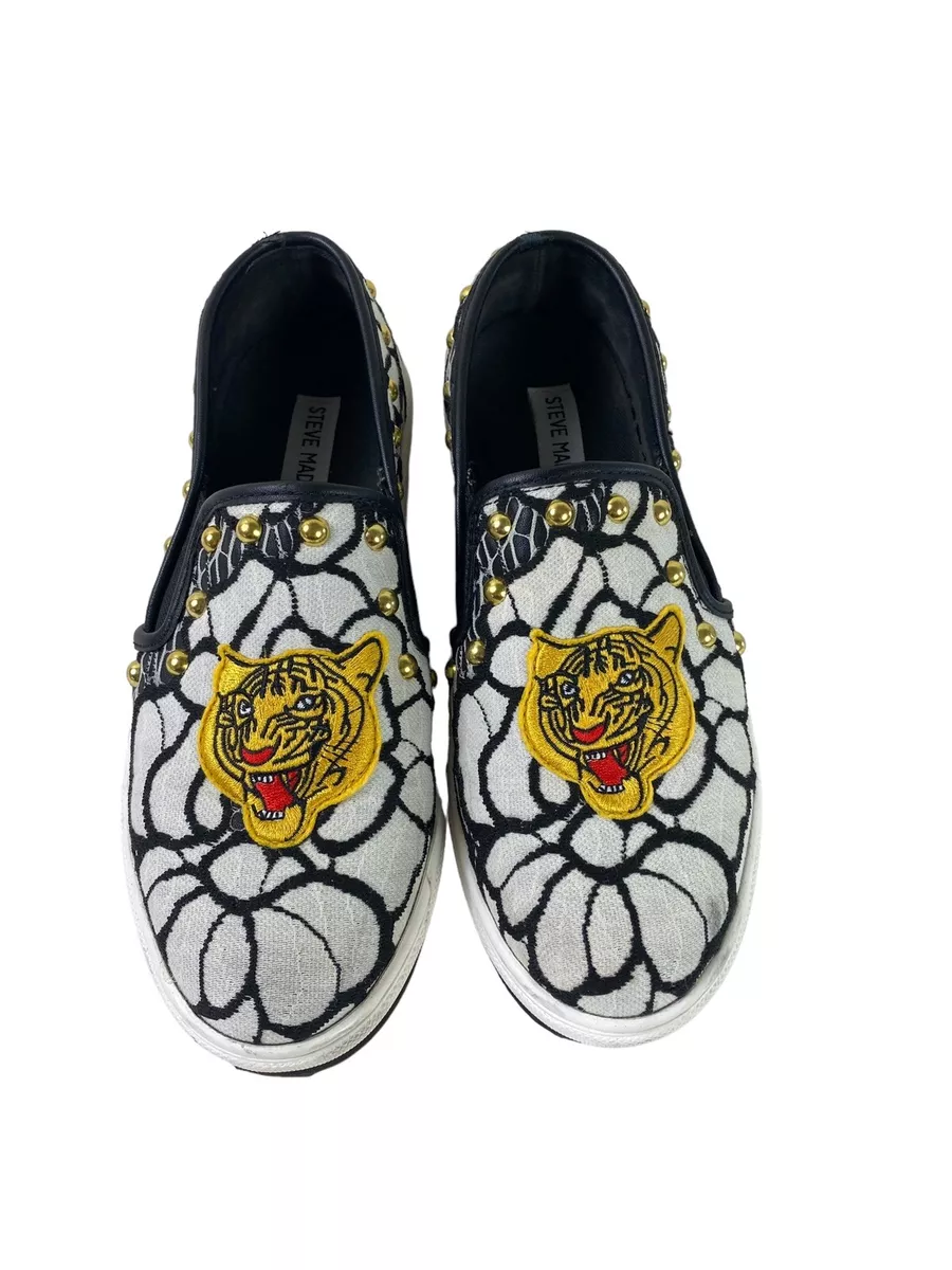 Steve Madden 8 Women s Platform Sneakers Slip On Tiger Black White