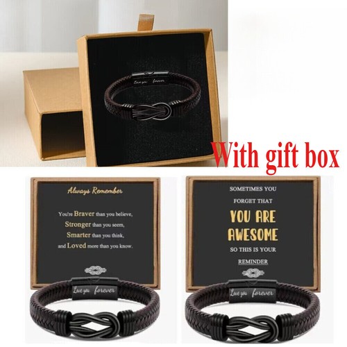 New To My Man Son Love You Forever Leather Braided Bracelet Wristband With Box - Picture 2 of 5
