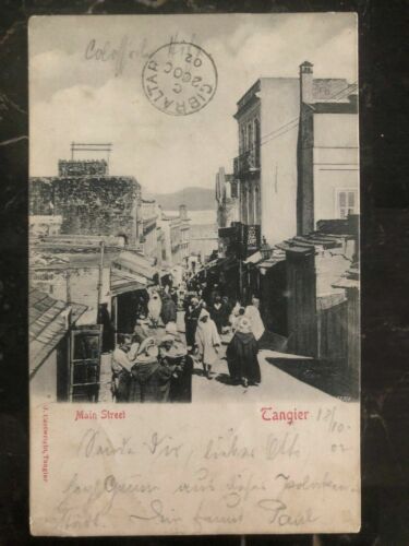 1902 Tangier Morocco Agencies RPPC Postcard cover To Leipzig Germany Main Street - Afbeelding 1 van 2