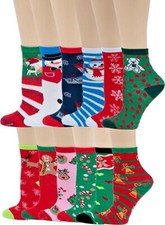 Ayla 12 Pairs Kids Girls Assorted Christmas Novelty Design Crew Socks