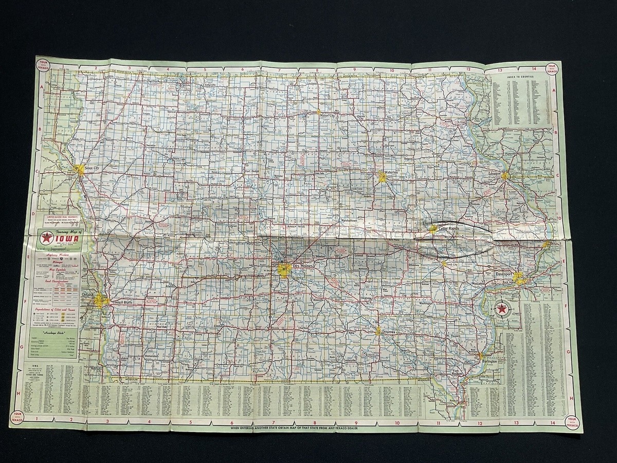 Vintage 1960 Texaco Gas Station IOWA FOLD out Map M9 | eBay display picture 1