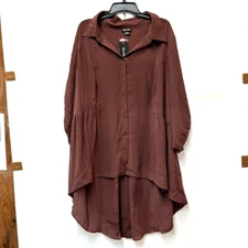 City Chic Womens Plus L 20 Nutmeg Brown Button Up Hi Low Blouse Top NWT BL22
