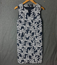DAVID LAWRENCE Midi Floral Print Dress Linen Blue Sleeveless Size 8