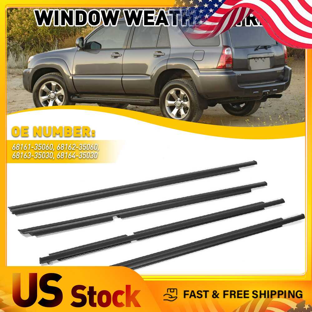 4Pcs Outer Molding Window Trim Seals Weatherstrip For 2003-2009 Toyota 4Runner