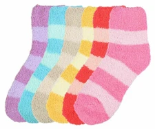 6 Pairs Women Girl Soft Winter Slipper Cozy Fuzzy Stripe Slipper Socks 9-11 Lot