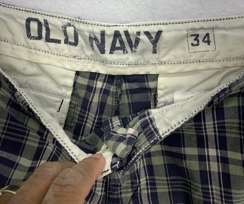 Pantalones Cortos Old Navy 100% Algodón Para Hombre Talla 34 Negro Cuadros Bermudas Verano Vacationcore Foto 3 de 4