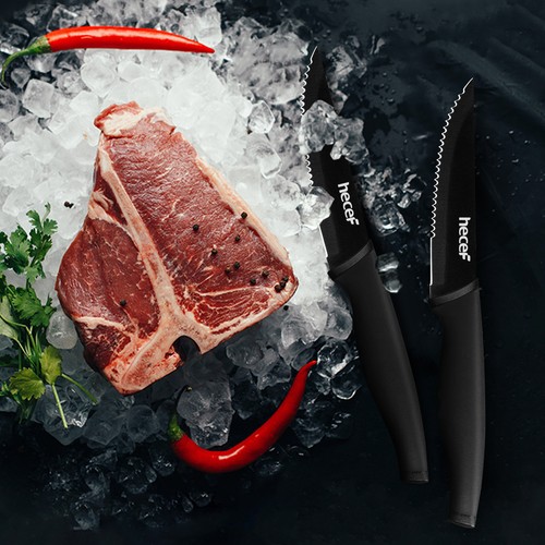 Steak Knives Set of 8 Black Oxide High Carbon Stainless Steel Serrated Blade - Picture 11 of 15