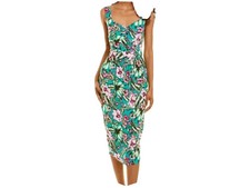 New Walter Baker Green Midi Dress Tropical Floral Sz Small Zip And Split On Back