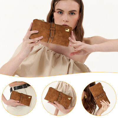 Brown Women Lady Suede Leather Long Wallet Card Holder Purse