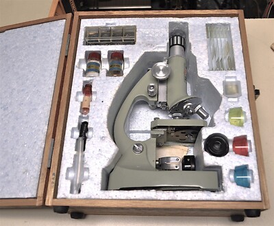 TASCAM ZOOM 1200 EXPLORER COMPOUND MICROSCOPE COMMERCIAL SURPUS IN WOOD BOX