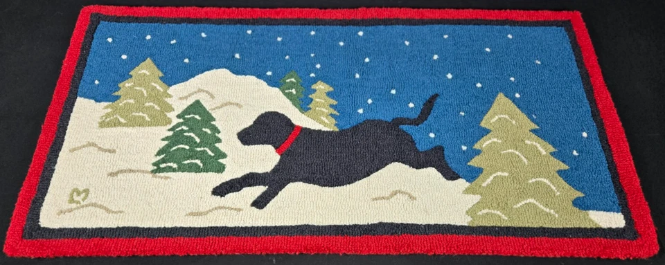 Alfombra de lana enganchada para perro negro nieve 48" x 24" Chandler 4 esquinas Laura Megroz invierno Foto 2 de 4