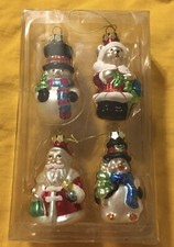 Vtg Lot Of 4 Hand Blown 3.5  Glass Christmas Ornaments Santa Penguin Snowman 