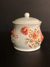 Vintage Blue Sugar Bowl W/lid Red Flowers Design Sugar Bowl