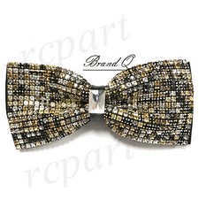 New in box Brand Q Men's Crystals Pre-tied Bow Tie Black White Yellow Formal