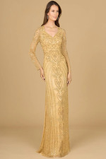 V-neck Long Sleeved Ball Gown with Floral Sequins Crystal Chiffon Evening Dress