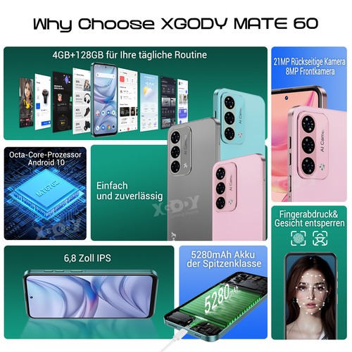 128GB ROM Android Smartphone 6,8" Dual SIM 21 MP Handy 4G Ohne Vertrag IPS NEU - Zdjęcie 6 z 43
