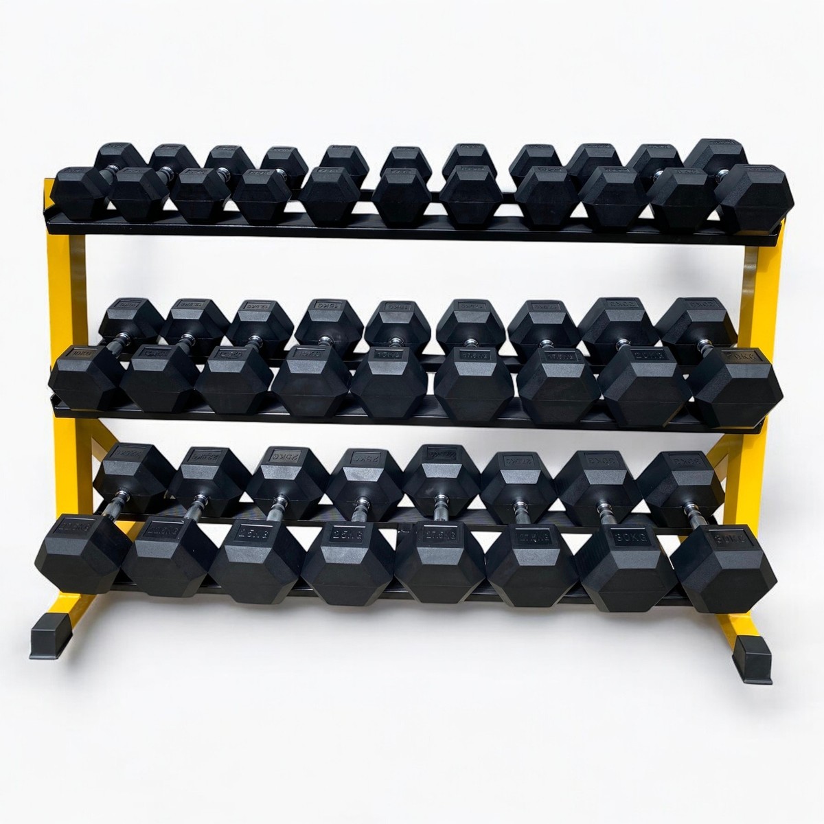 Mega Yellow 430KG Hex Dumbbells Gym Weights Set 5-30kg 14 Pairs