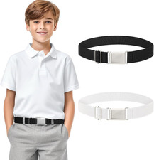 2PCS Kids Elastic Belt, Adjustable Stretch Belts Flat Buckle Waist Belt