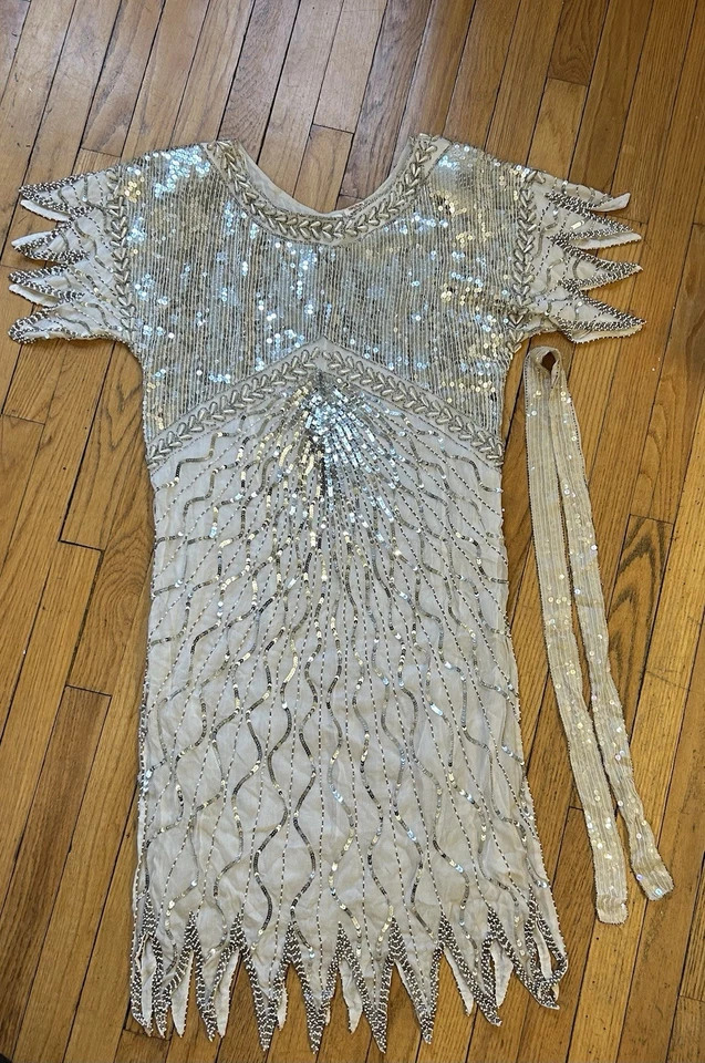 Rare 1980s SWEE LO Designer Beaded Silk Dress - Vintage Art Deco Wedding/Party S - Image 3 of 4
