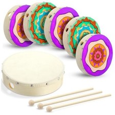 Pack Hand Drum Drumhead DIY Handpan Wood Frame Drum with Beater 8 Inch 6 white