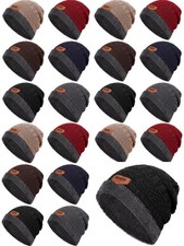 24 Pcs Winter Slouchy Beanie Bulk for Homeless Donations, Men Fleece Inner Wa...