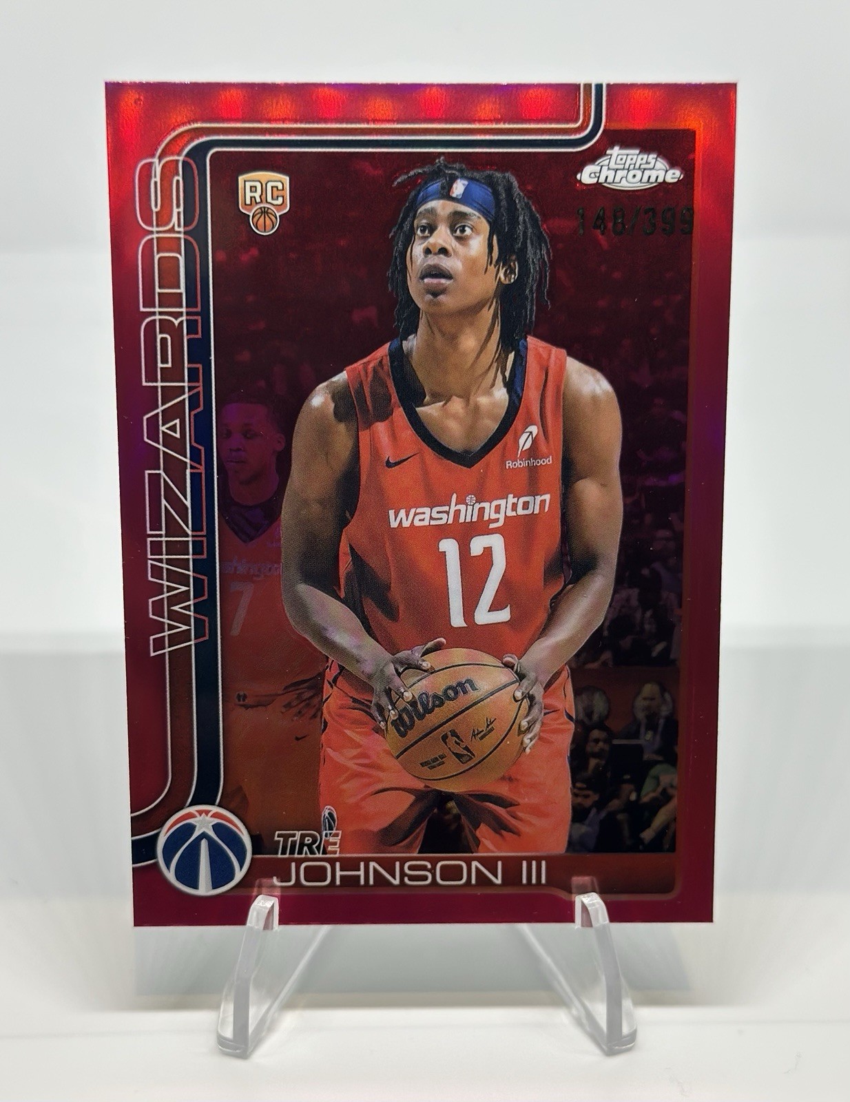 2025-26 Topps Chrome Tre Johnson Magenta /399 RC Rookie Wizards 256