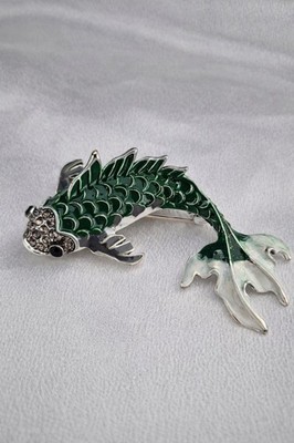 Große grüne Koi Karpfen Fisch Brosche silberfarben Vintage inspiriert Schmuck Geschenk