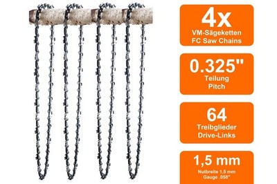 4 Sägeketten VM passend für Oleo-Mac 965 HD | 38cm 0.325 64TG 1,5mm