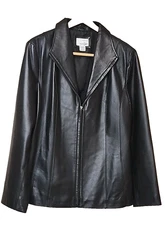 Excellent East5th-Womens-Gen Leather Jacket  Black Size Large Zip Up.