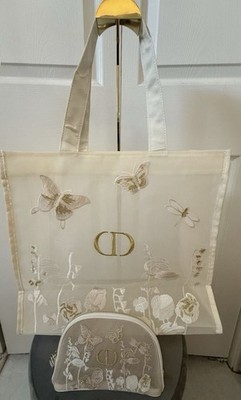 Christian Dior Large Tote Embroidered Mesh Bag And Makeup Pouch GWP VIP Gift New