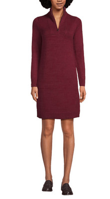 Lands  End Womens Cozy Lofty Sweater Dress L Rich Burgundy Zipper Mockneck