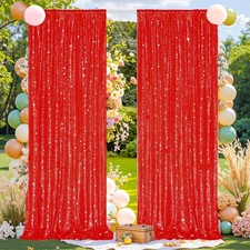 Red Sequin Backdrop Curtains 2x8ft 2 Panels Reusable Glitter Party Photo Decor