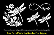 Dragonfly Variety Pack 4 Pack White Vinyl Decals Car Windows Tumblers Mug Laptop