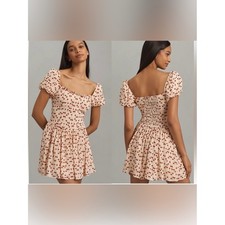 Reformation Davonne Mini Dress Cream Red Cherry Print cherries Smocked  Size 8