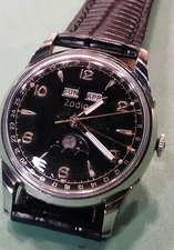 VINTAGE 1950's ZODIAC Ref. 905 Triple Date MOONPHASE ETA 1100 Movement- Serviced